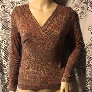 Chaps Floral Paisley Tapered Long Sleeve Top Rust Women’s Small